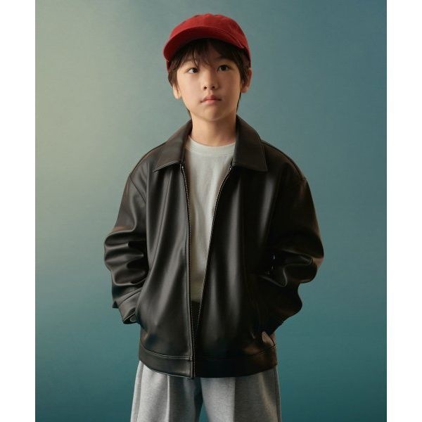 무신사 스탠다드 MUSINSA STANDARD KIDS 신세틱 레더 오버사이즈 싱글 자켓 재킷 [블랙] MKCUL506-BK 104468