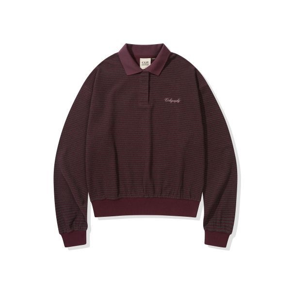 <매장정품> 코드그라피 CGP (우먼) 스트라이프 카라 맨투맨_버건디 CBEWWTL021BG 473480