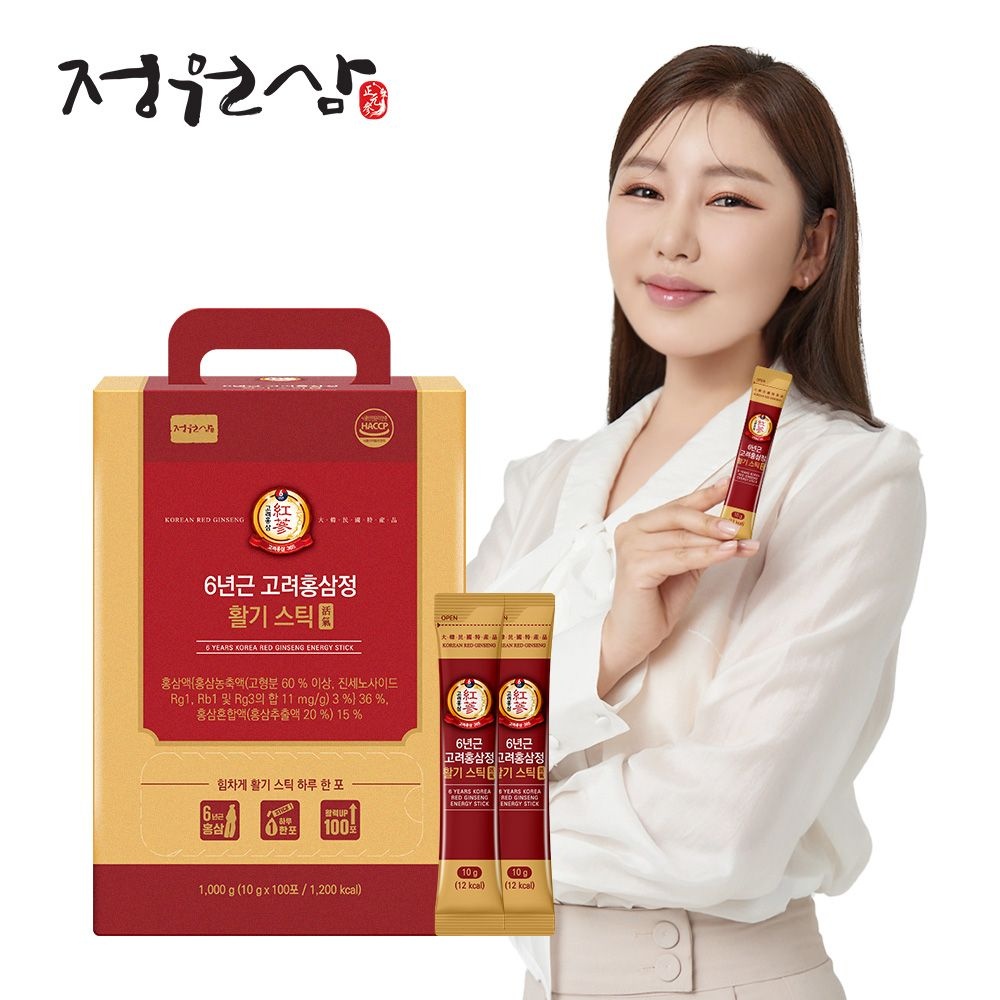 정원삼 [공식] 6년근 고려홍삼정 활기스틱 대용량 홍삼스틱 선물용 100포 1박스