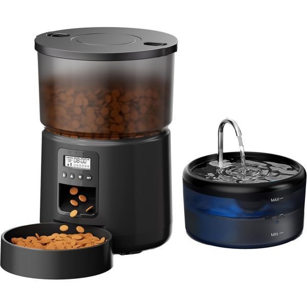 [해외] 자동 고양이 급식기 및 분수대: 프로그래머블 타이머가 있는 개별 1일 6끼 3리터 급식기와 24리터 음수대 소형중형