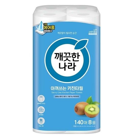 깨끗한나라 주식회사 깨끗한 나라 데일리 아껴쓰는 키친타올 140매 8롤x1팩