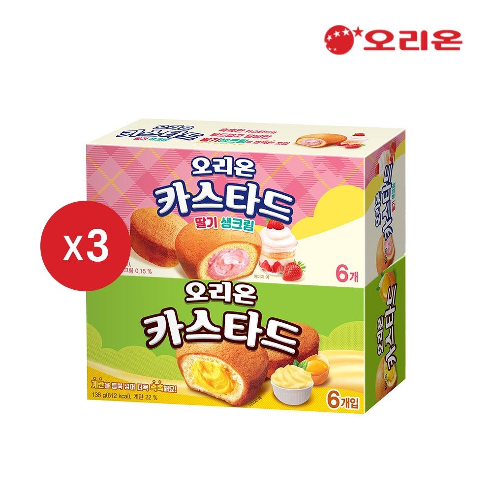 [오리온]오리온 카스타드 6P 3개 + 카스타드 딸기생크림 6P 3개 : 롯데ON