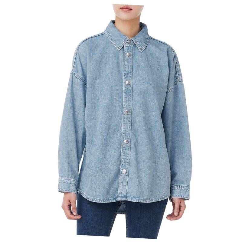 캘빈클라인진 CALVIN KLEIN JEANS 여성 CK 린넨 릴렉스핏 라이트블루 데님셔츠 47C709G (47C709G-X1O) 512006