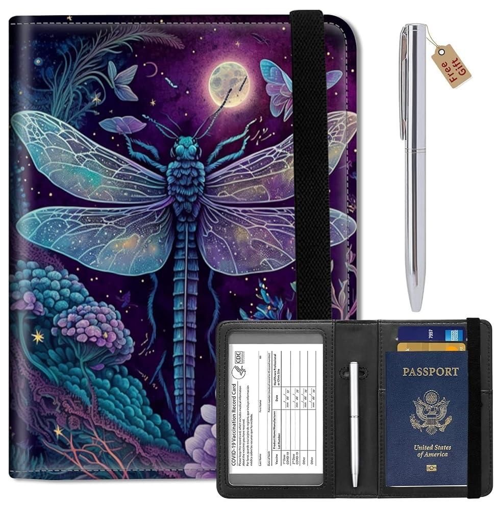 [해외] 0172805 여권 지갑 및 백신 카드 홀더 슬롯 RFID 차단 가죽 책 커버 케이스 CDC 예방 접종 여행 문서 정리함 보호 장치