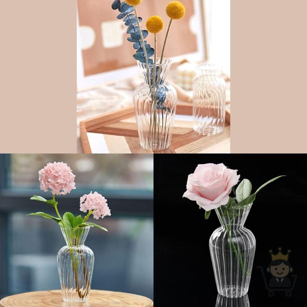 마켓보스 플리츠 유리 꽃병 V2 장식꽃병 거실화병 꽃꽂이