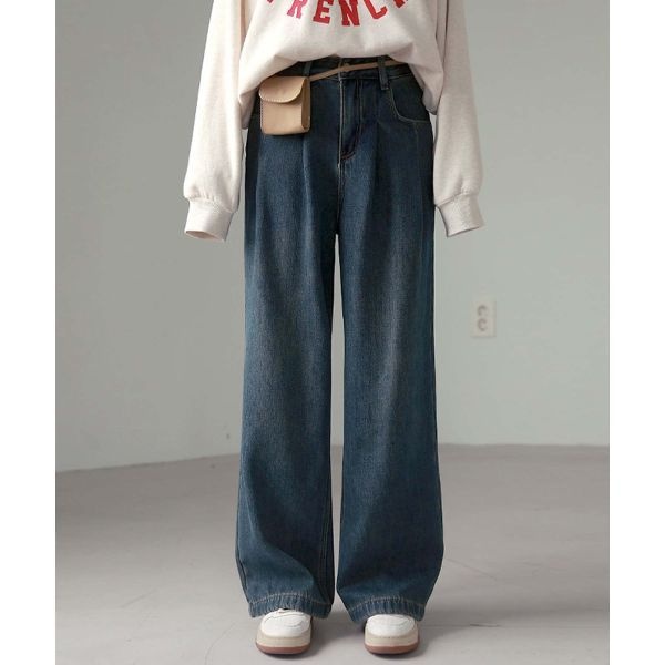 프렌치시크 [밍크기모Ver.추가] 웰릿 핀턱 와이드 데님팬츠 290155