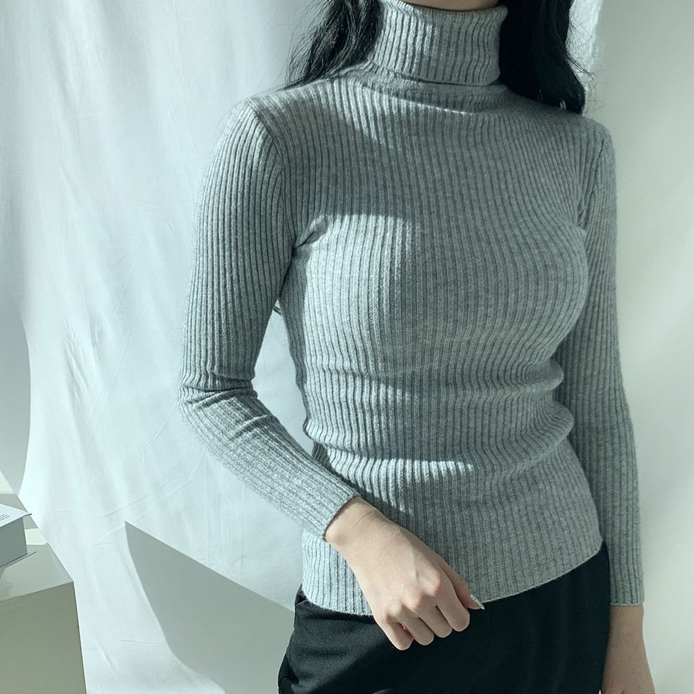 골지 여성 긴팔티셔츠 할인제품 반폴라 긴팔 여성 베이직 반 데일리 폴라 티셔츠 면 여자