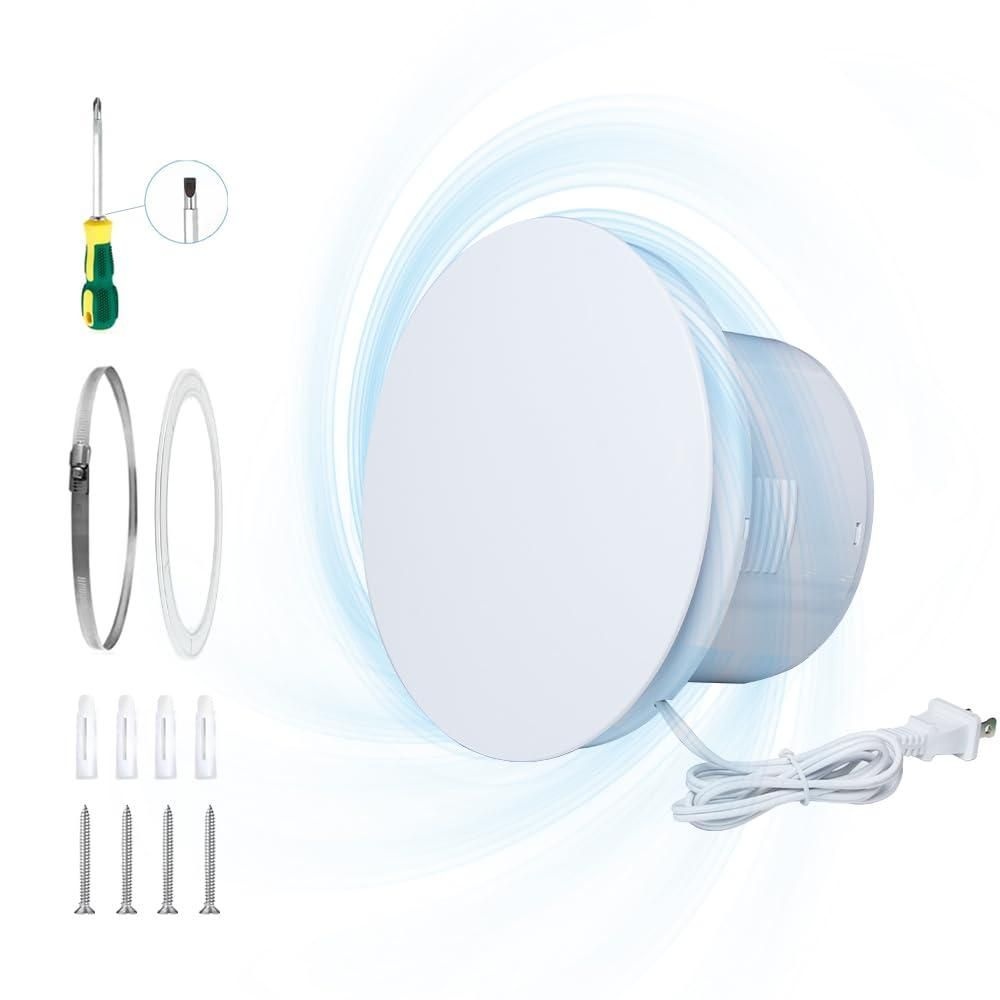 WiseWater 욕실 원형 배기 팬, 140CFM 35dB 15.2cm6인치 덕트 21.1cm8.3인치 패널 ABS 벤트 팬 벽걸이 추출기 팬, 욕실, 세탁실,