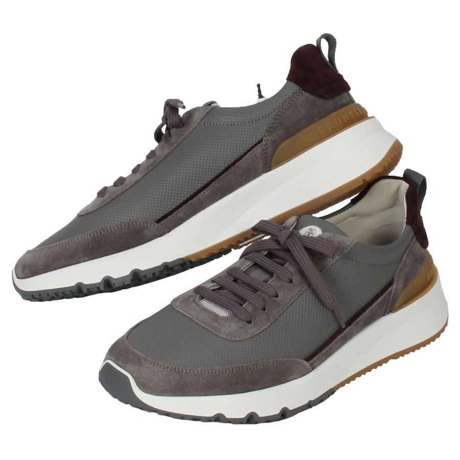 브루넬로 쿠치넬리 남성 레더 스니커즈 MZUFLPO278 CLZ24 GREY/BROWN