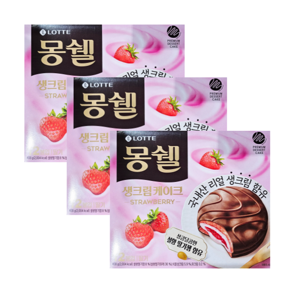 롯데 롯데리아 롯데 몽쉘 생크림케이크 딸기 408g 3개
