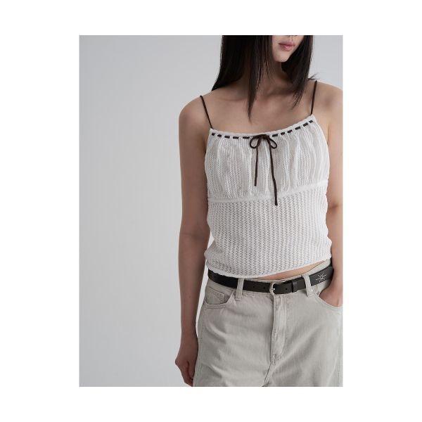 에잇세컨즈 셋업 리본 슬리브리스 탑 아이보리 274906