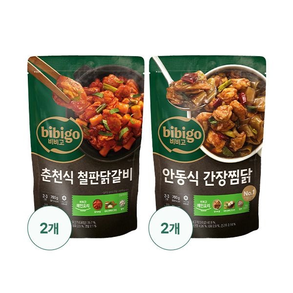 [씨제이제일제당(주)][비비고] 춘천식 철판닭갈비 700g x 2봉 + 안동식 간장찜닭 700g x 2봉, 총4봉