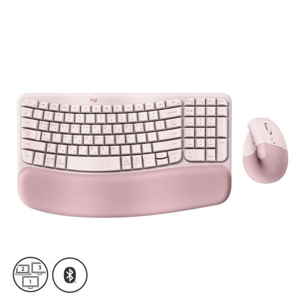 로지텍 Wave Keys + LIFT VERTICAL Combo 무선 키보드 마우스 세트 (로즈핑크)