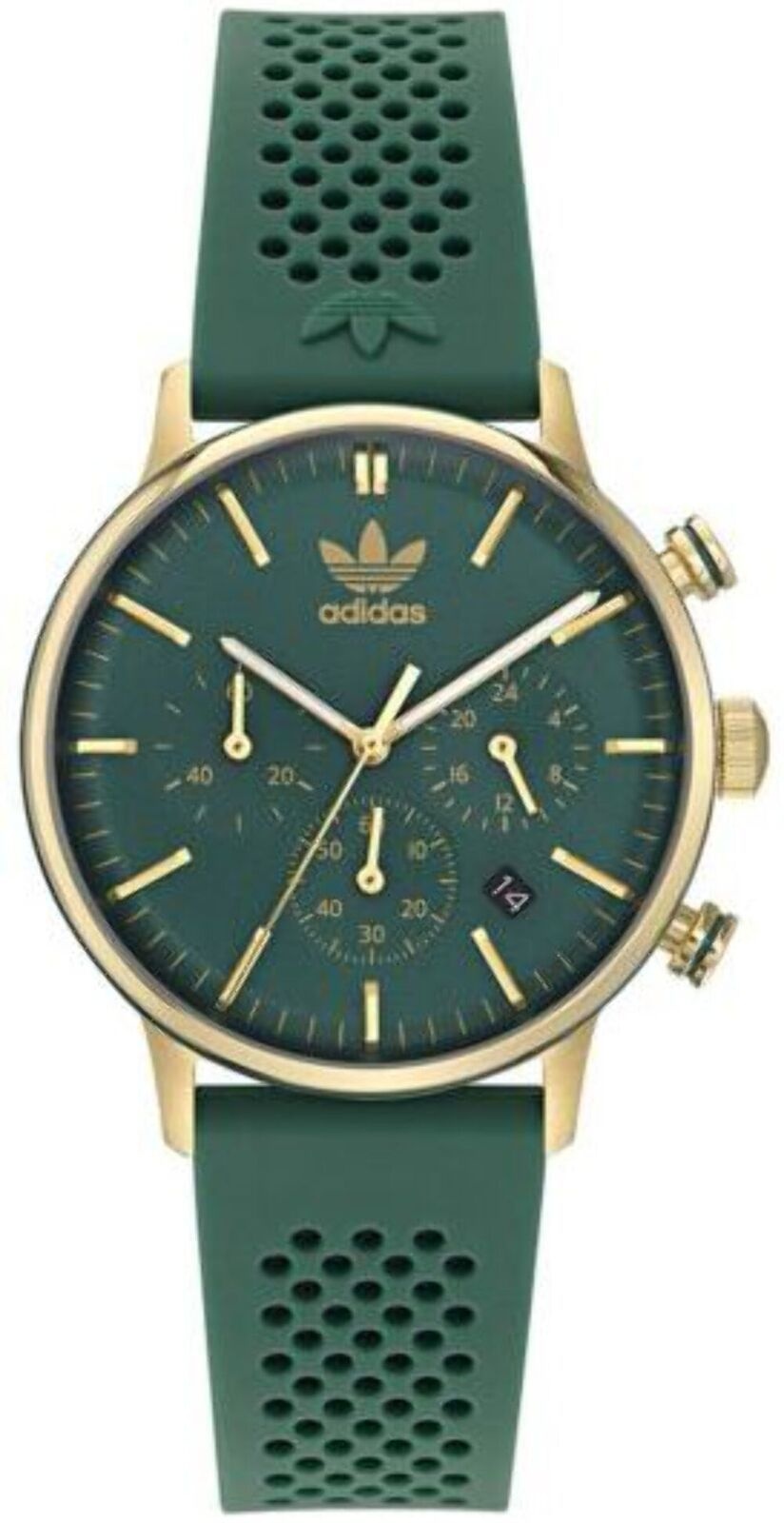 아디다스 AOSY23522 남성용 스타일 코드 원 크로노그래프 40mm 그린 실리콘 스트랩 시계 531871