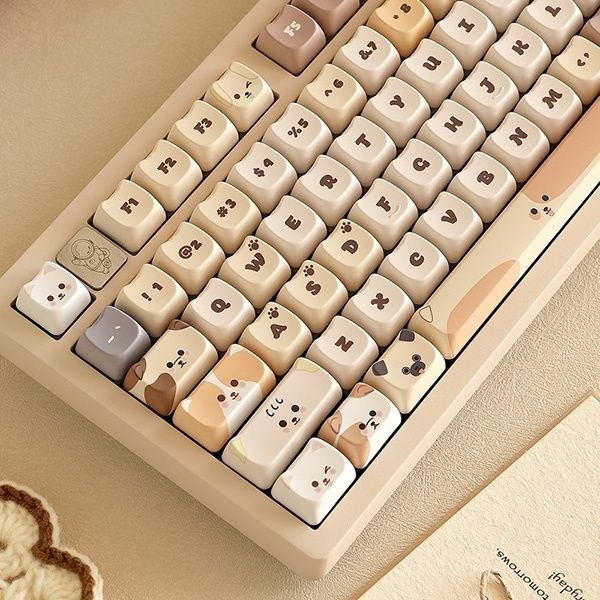 UnKnown SPM Soulcat 영문키캡, 고함량 PBT 반려동물 염료승화 143키 커스텀키보드 교체용 쫑긋강아지 대가족