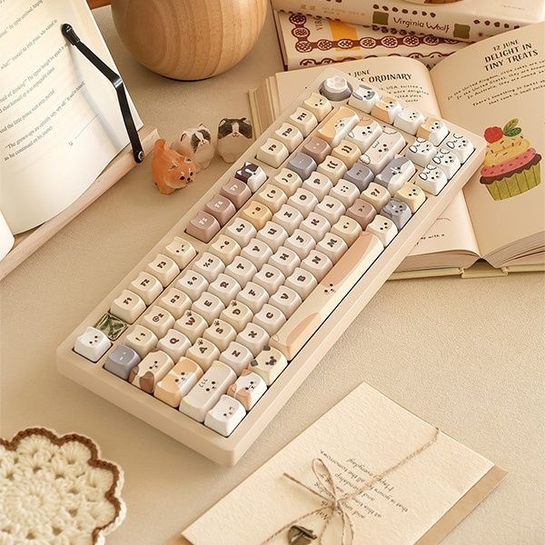 UnKnown SPM Soulcat 영문키캡, 고함량 PBT 반려동물 염료승화 143키 커스텀키보드 교체용 쫑긋강아지