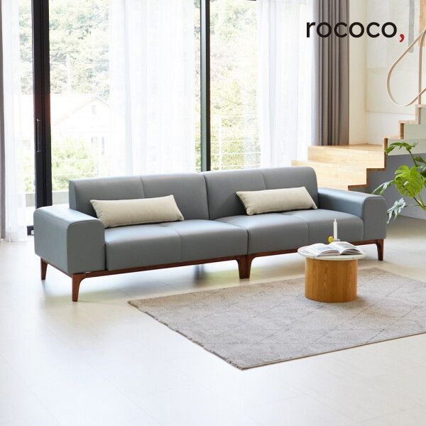 (주)리안 [로코코] 아르고 베이직 카우 천연면피가죽 4인 원목소파