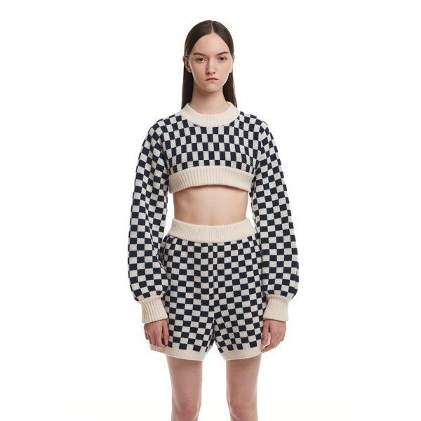 TRUNK PROJECT TRUNK PROJECT Checked Knit Sweater_WHITEBLACK