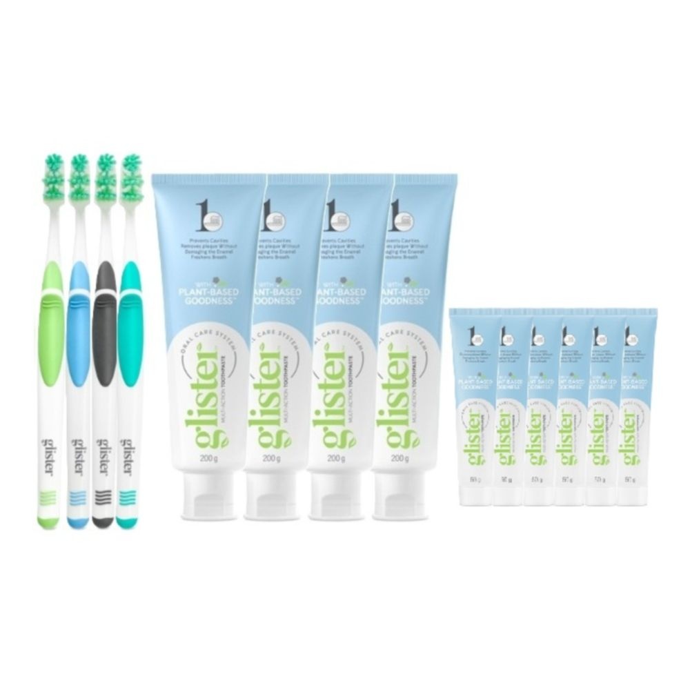 암웨이 글리스터 컴플리트 치약 200g 4개 + 칫솔 4개 + 휴대용미니 치약 50g 6개