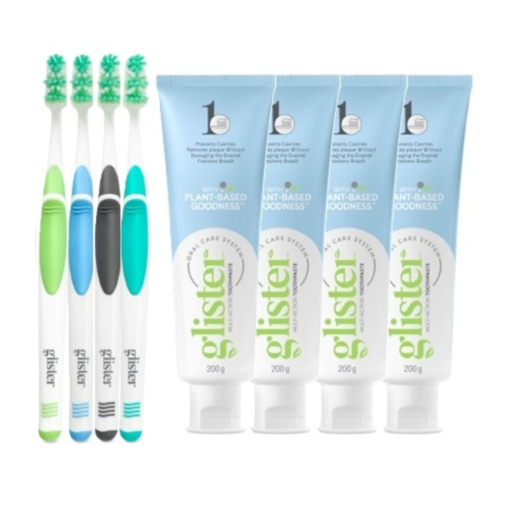 암웨이 글리스터 컴플리트 치약 200g 4개 + 멀티액션 소프트 칫솔 4개