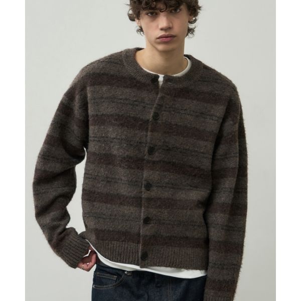 12월 22일 배송 알리스 ALYSS 헤어리 스트라이프 크롭 니트 가디건 브라운 ALSKN5381BR 325754