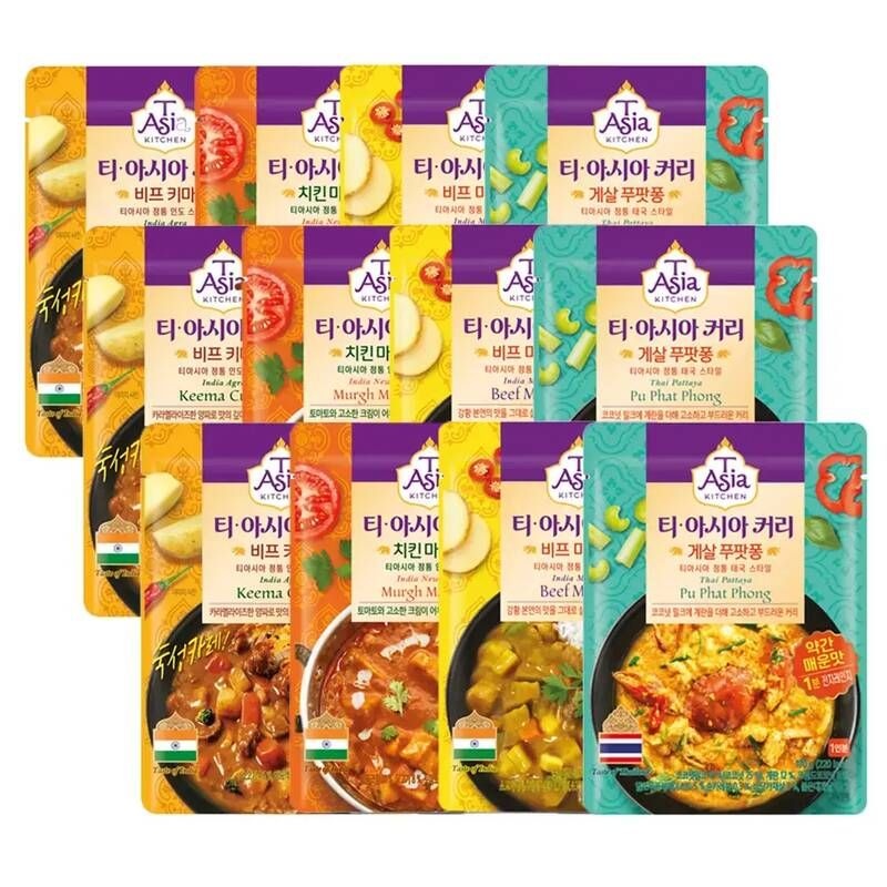 티아시아키친 비프 마살라 커리, 170g, 3개 + 치킨 마크니 커리, 170g, 3개 + 게살 푸팟 퐁커리, 170g, 3개 + 비프 키마 커