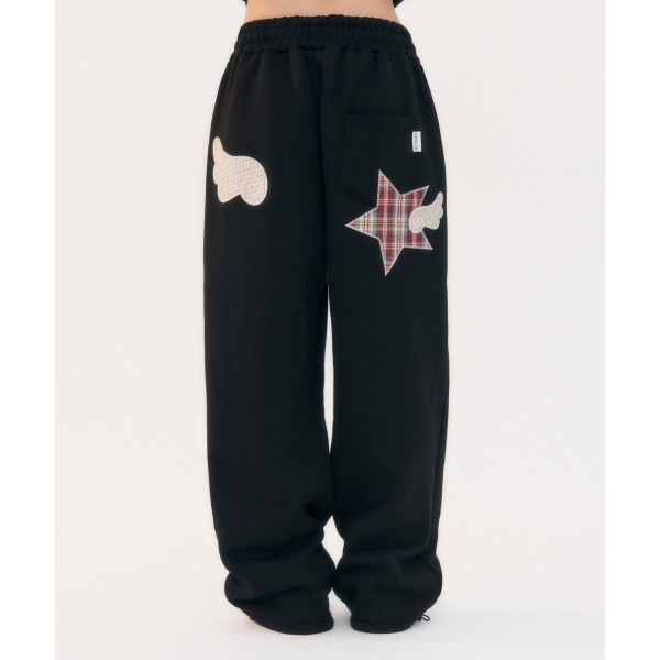 11월 24일 배송 AMBLER Angel Star Patch 자수 원턱 스트링 와이드 스웨트 팬츠 AP903 블랙 799684