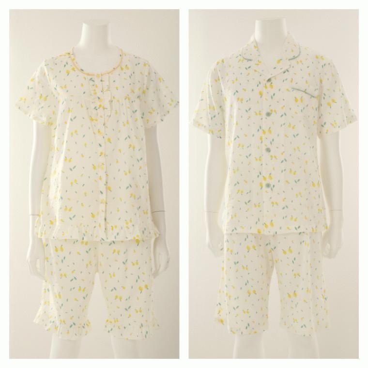 비너스 [패션플러스][비너스]비너스(행사) 상큼한 레몬 프릴 나염 파자마 커플 세트_K VPA4430W.VPA4430M_T