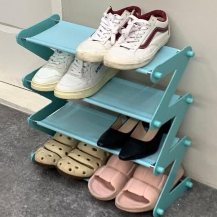 거치대 좁은 신발장 간이 신발 신발정리대 미니 선반 4단 수납정리대 블루 슬림 현관