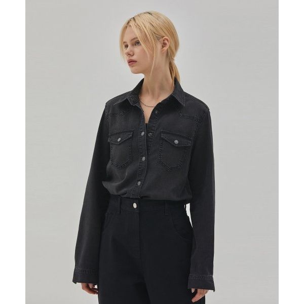 RYUL+WAI 데님 베이직 웨스턴 셔츠 블랙 289943