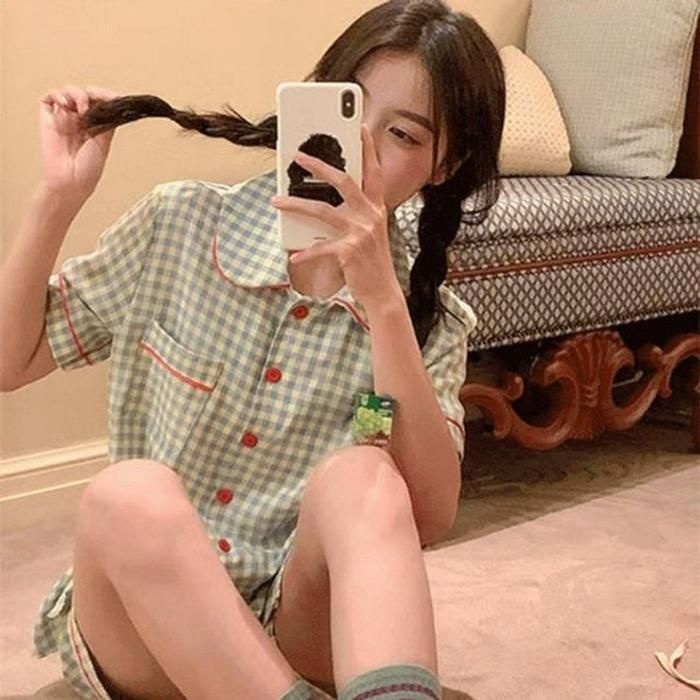 오노마 오노마 [패션플러스][오노마][오노마] ONM 바닐라 체크 파자마 침실 홈웨어 편한 여자 수면 긴팔 (37294046)