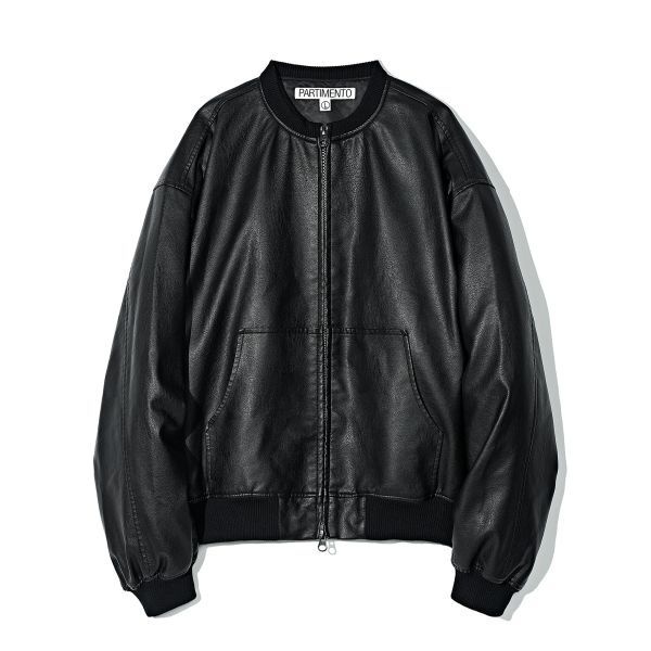 <매장정품> 파르티멘토 PARTIMENTO 레이어드 크롭 레더 블루종 블랙 PY-25317 BK 407195