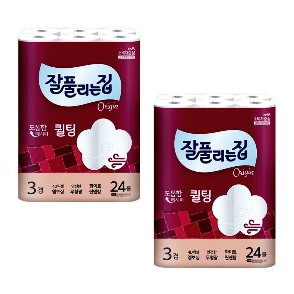 잘풀리는집 퀼팅 3겹 광폭 무형광 화장지 30m, 24롤, 2팩
