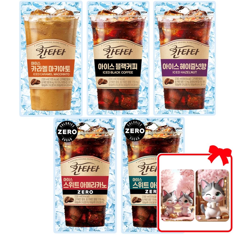 [온누리상품 상생페이백] 롯데칠성 칸타타 아이스 파우치 230ml 10팩 모음전 헤이즐넛 카라멜 아메리카노 + 대순이 캐릭터 포토카드