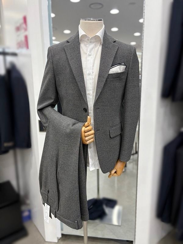트루젠 20만원대 정장세트 / 남자 기모 신축성 좋은 그레이 컬러 캐주얼 정장 셋업 수트 양복 세트 허리 38인치_JK1028809