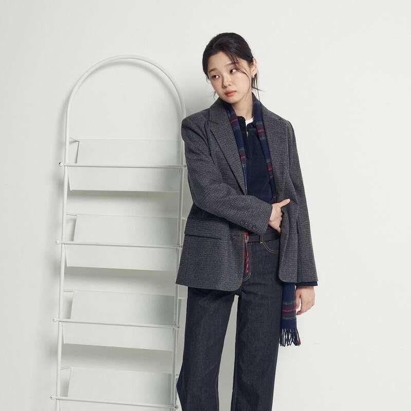 빈폴 레이디스 스몰체크 세미오버핏 재킷 - 그레이 BF5911C083 790615