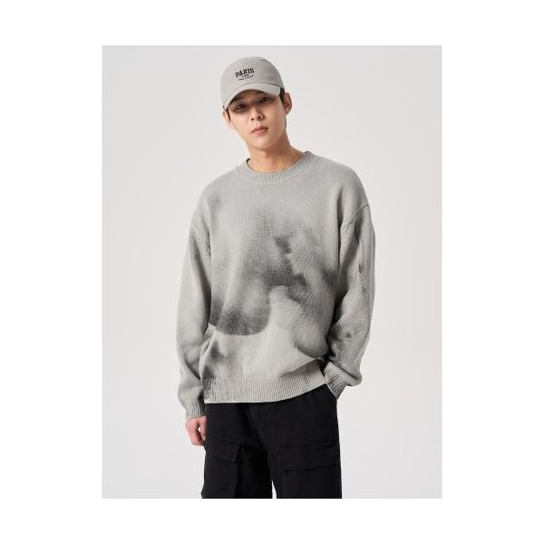 에잇세컨즈 8SECONDS 코튼 포토 프린트 니트 풀오버 라이트그레이 (454251LQ32) 454251LQ32 162349