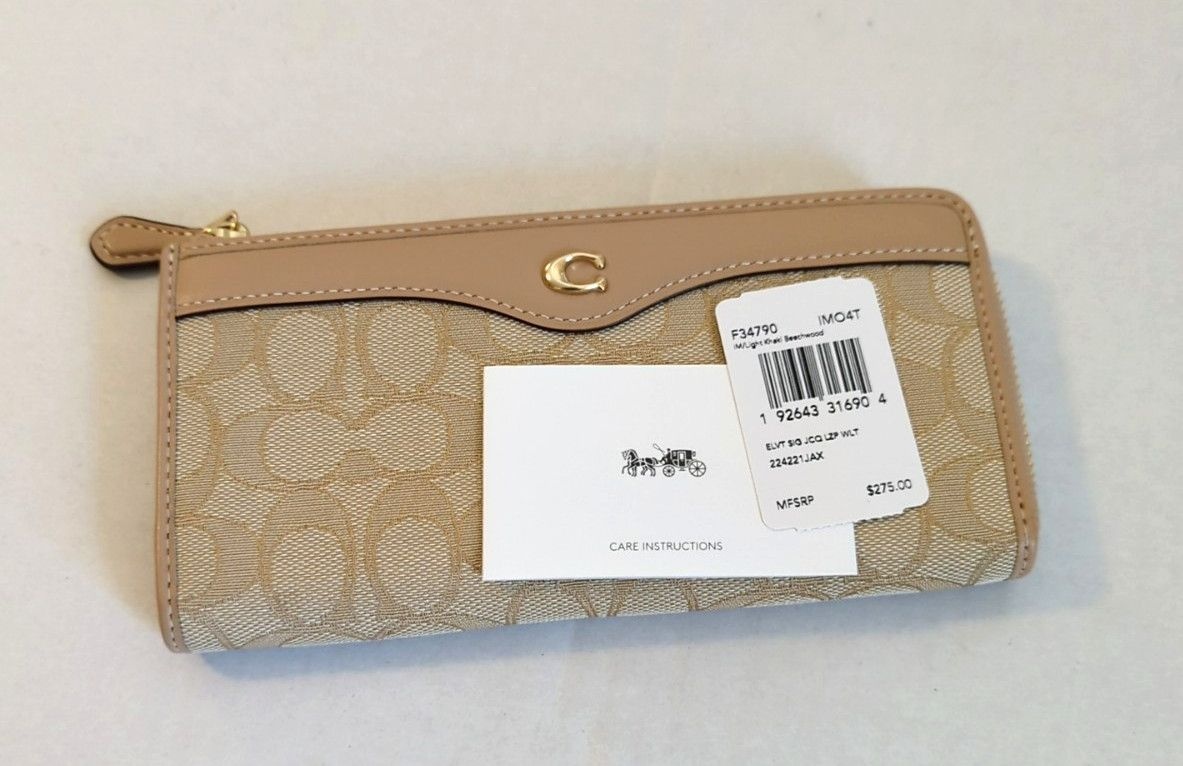 코치 coach [세금포함] [정품] New Wth Tags L- zip 지갑 시그니처 Jacquard 라이트 Khaki  Beechwood