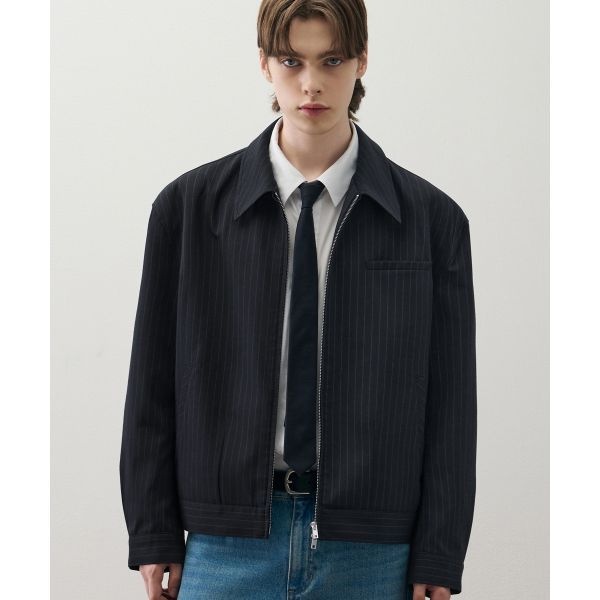 <매장정품> DRAW FIT 드로우핏 핀 스트라이프 크롭 블루종 자켓 [DARK NAVY] DFJK5302DNV 178492