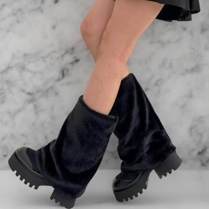 당사협력업체 / 당사협력업체 [옷자락]여성 겨울 털 레그워머 높이 증가 플랫폼 미들 부츠