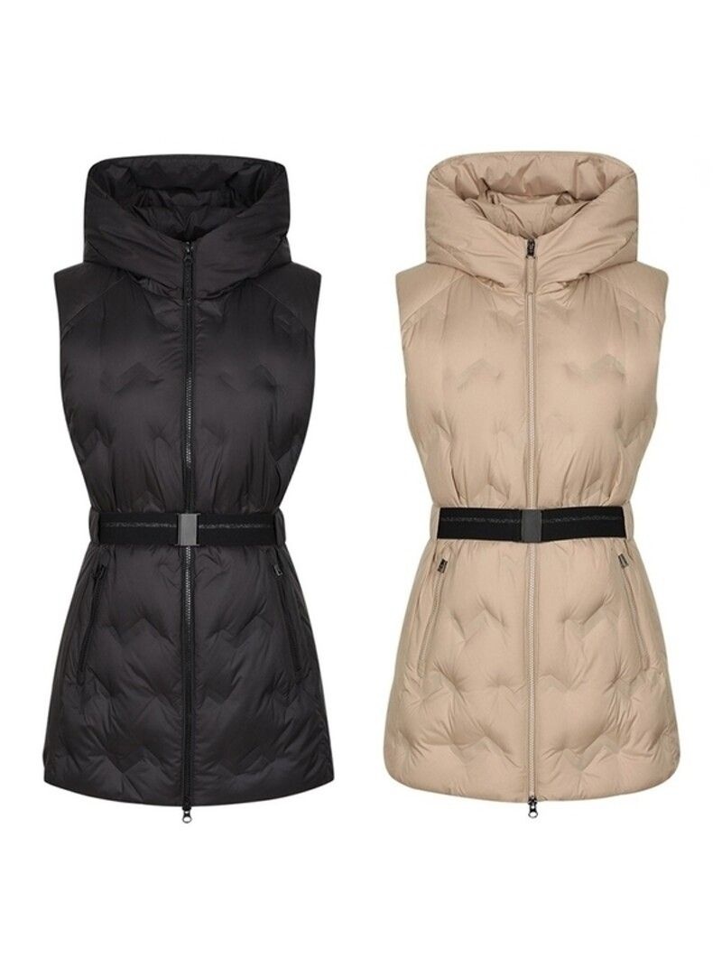 레노마골프 여성 겨울 후드 중힙기장 구스다운 패딩 조끼 N.8302.