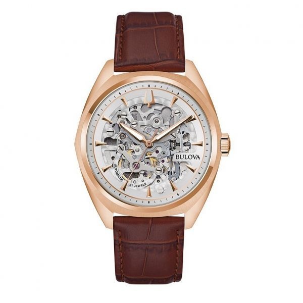 Bulova [해외] Bulova 부로바 불로바 남성용 클래식 오토매틱 풀 스켈레톤 브라운 가죽 시계 41mm 97A175 587451