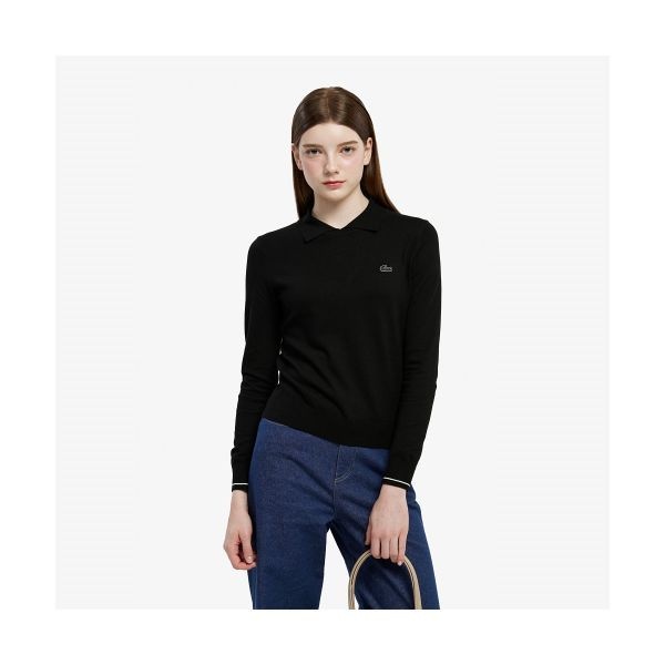 [국내매장정품] 라코스테 LACOSTE 여성 배색 카라 스웨터 [블랙] AF814E-55N031 133356