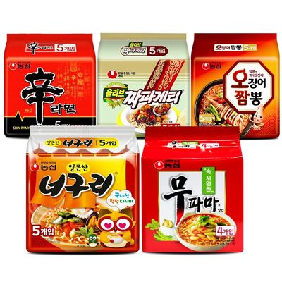 농심 신라면 5봉+짜파게티5봉+오징어짬뽕5봉+너구리5봉+무파마4봉