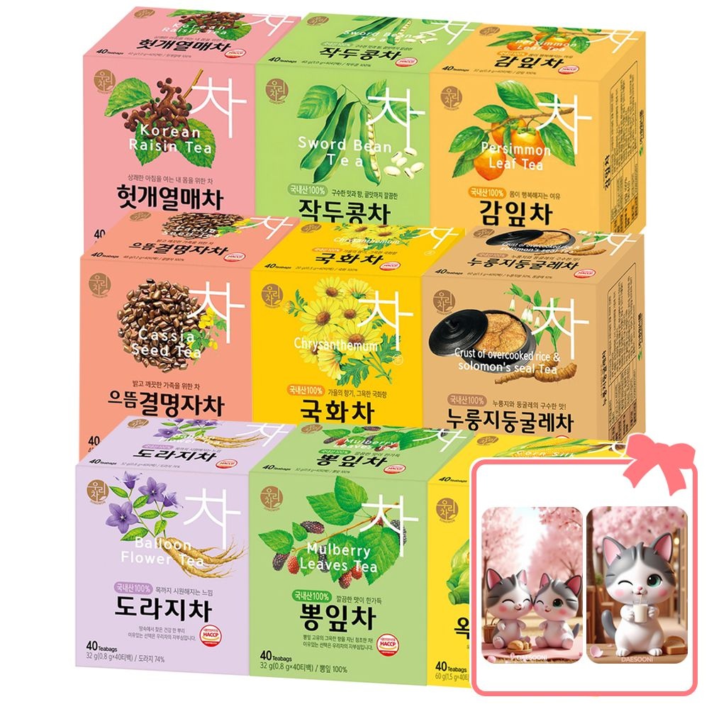 [오늘출발] [온누리상품] 송원식품 송원 티백차 40T 모음전 감잎 국화 도라지차 + 대순이 캐릭터 포토카드