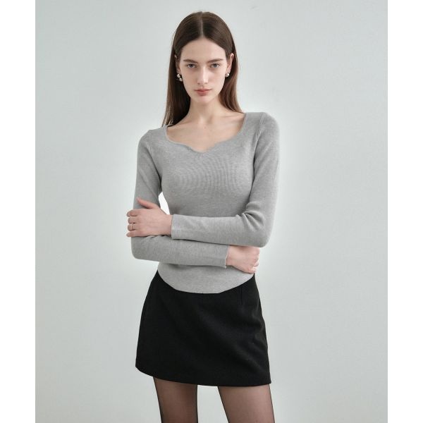 몽돌 MONGDOL 하트 넥 슬림 골지 니트 MDKT120_5 Colors MDKT120 418506