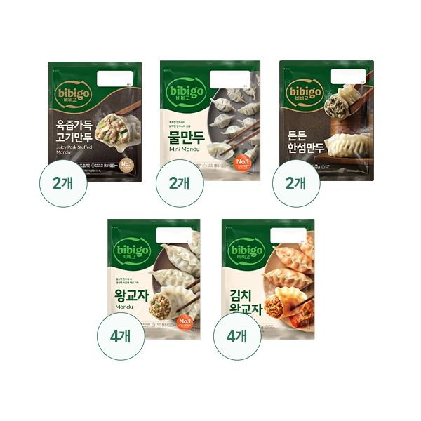 [비비고] 만두 5종 14봉 세트(왕교자x4+김치왕교자x4+물만두x2+수제한섬만두x2+육즙가득고기만두x2)