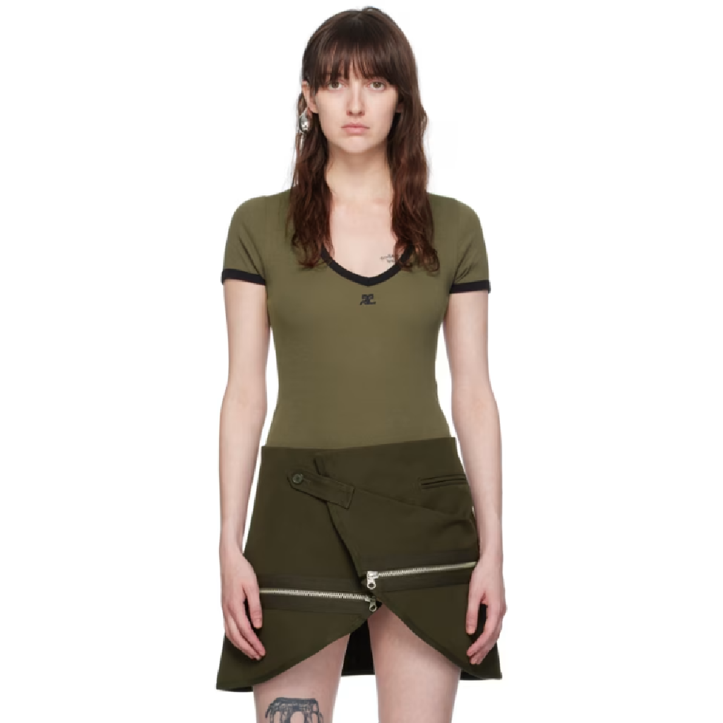 꾸레쥬 쿠레주 그린 브이넥 바디수트 241783F358012