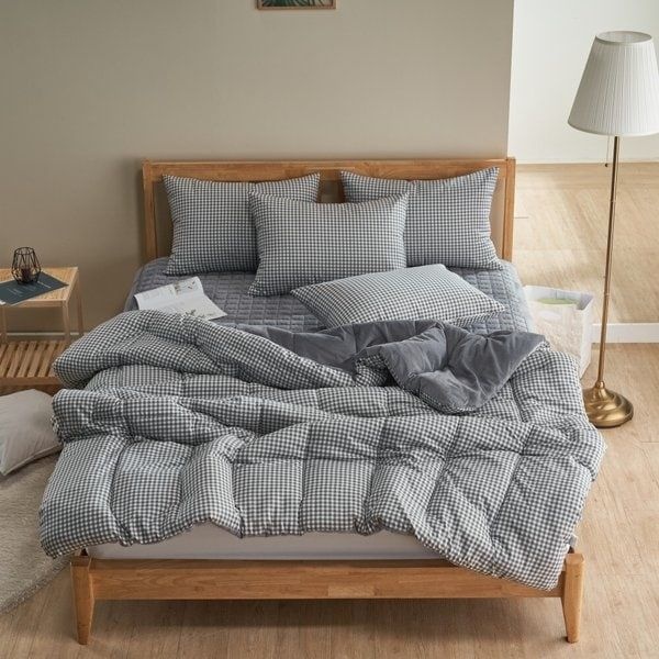 겨울 극세사 소중한가족 귀여운 체크 이불세트 / 베개커버1+이불1 SS 슈퍼싱글 그레이 274669