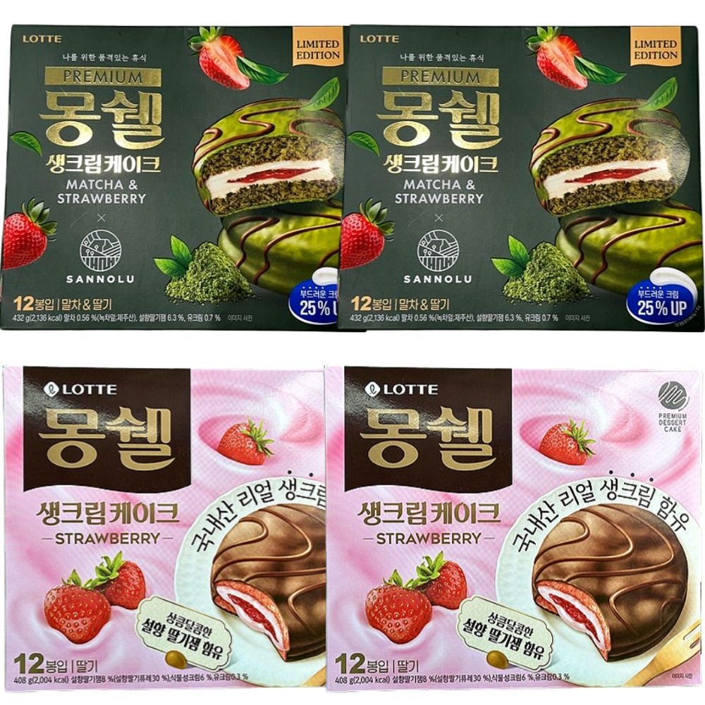 몽쉘통통 몽쉘 말차딸기 딸기 생크림 혼합 12개입 4박스 (Lkn)